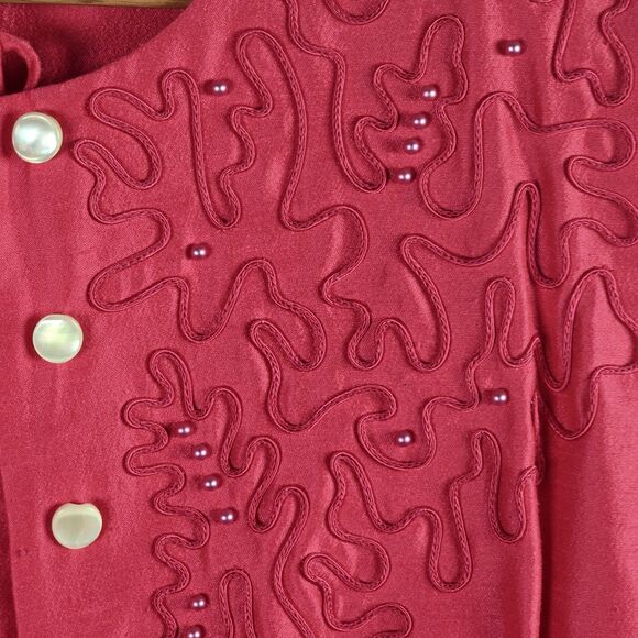 Karen Lawrence Womens Blazer 12 Pink Embroidered Pearl Button 67% Rayon Vintage - Picture 11 of 16